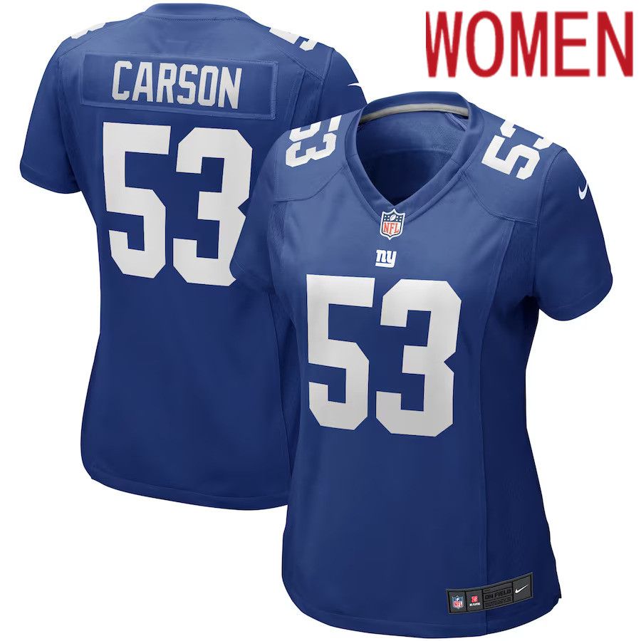 Women New York Giants #53 Harry Carson Nike Royal Game Retired Player NFL Jersey->women nfl jersey->Women Jersey